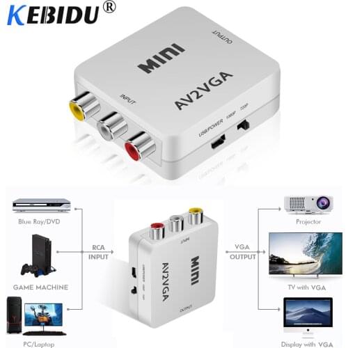 Kebidu Mini HD AV2VGA Video Converter Adapter AV RCA CVBS To VGA Video Converter With 3.5mm Audio Adapter To PC HDTV Converter