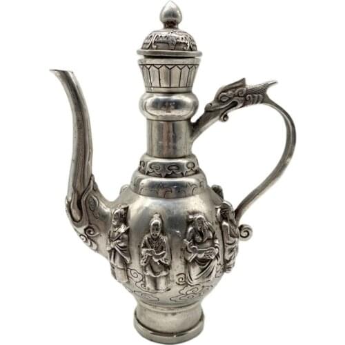 Chinese Old Tibet Silver Carving Eight Immortals Pot