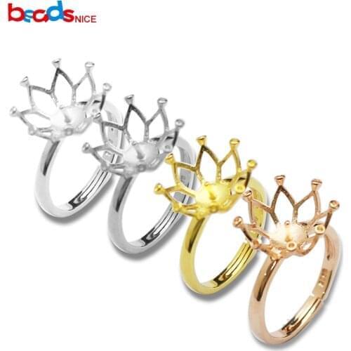 Beadsnice Flower Claw Ring Settings for Half-drilled Beads 925 Sterling Silver Adjustable Ring Blank Ring Bases 35763