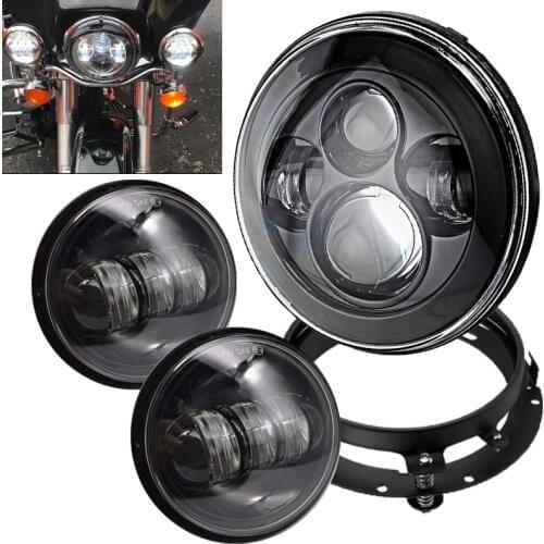 7 Inch Round LED Headlight Bulb kit With 4.5 Inch Passing Lamps Fog Lights Mounting Ring for Harley Touring Street Glide Chrome