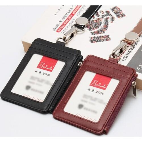 PU Leather Creative Card Holder Employee ID Cover Name Tag Work Certificate Badge Business Case Coin Purse With Neck Lanyard