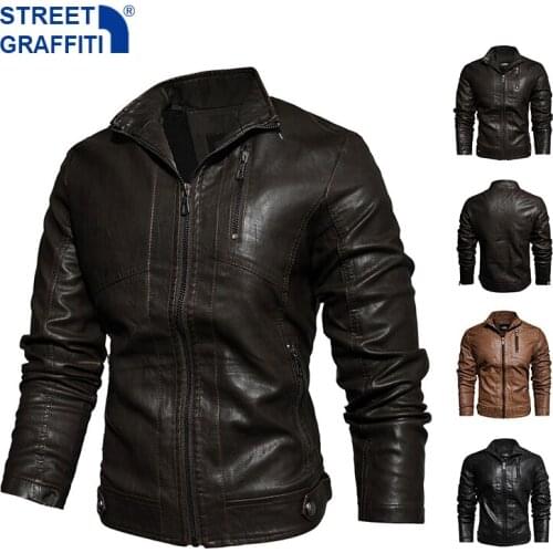 Men’s Motorcycle Jacket 2021 Autumn Winter Men New Faux PU Leather Jackets Casual Embroidery Biker Coat Zipper Fleece Jacket