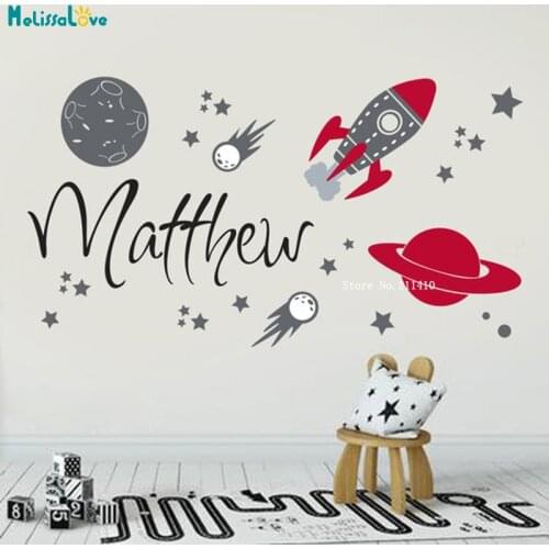Custom Name Outer Space Wall Decals Stars Planets Kids Boys Room Stickers Personalized Rocket Galaxy Décor YT5311