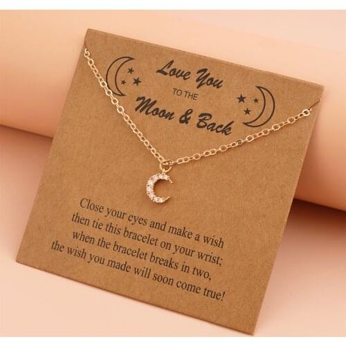 New Gold Moon Zircon Charm Necklace For Women Rhinestone Clavicle Choker Card Wish Couple Jewerly Party Birthday Gifts Bijoux