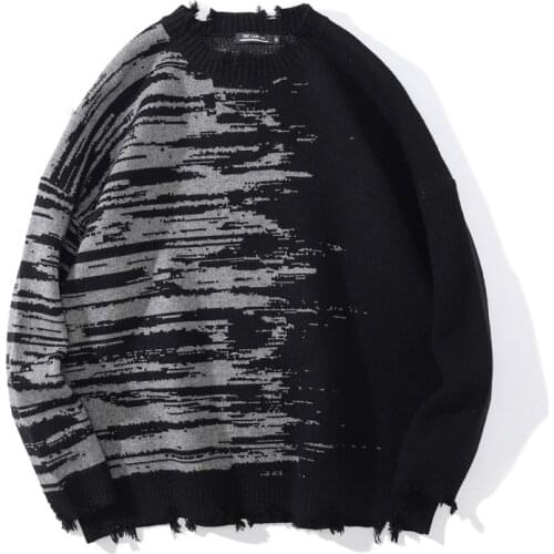 Personality Graffiti Sweater Men New Autumn Streetwear Mens Clothes Hip Hop Pullover Men Tattered Oversize Couple Sweater 2021