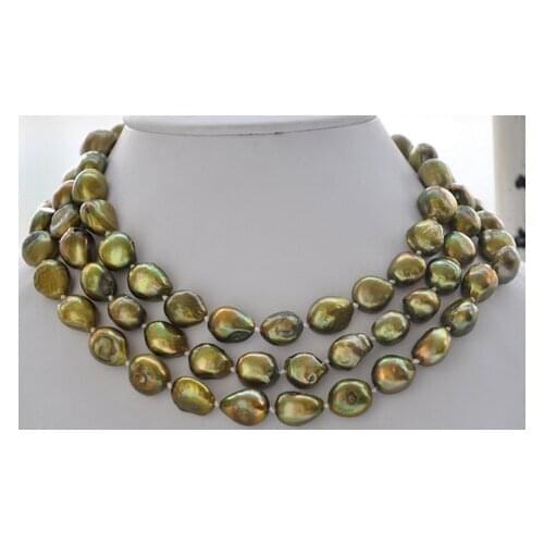 N2379 REAL Long 50" 8-9mm bronze green baroque freshwater pearl necklace