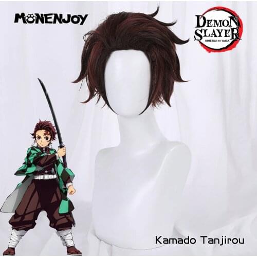Monenjoy Demon Slayer Kamado Tanjirou Cosplay Wig Brown Gradient Slicked Back Cos Hair