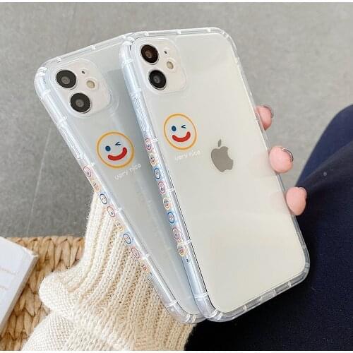 Funny Cute Smile Shockproof Transparent TPU Phone Case for iphone 12 11 Pro Max MiNi 7 8 Plus XS Max XR Soft Back Cartoon Cover