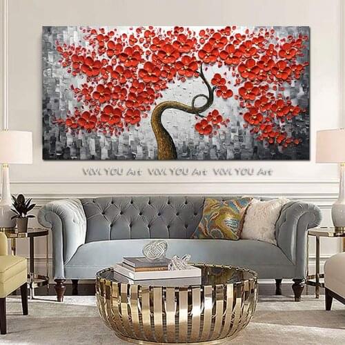 Hand painted 3Dflower Picture Flower oil painting Abstract art Handmade Modern Gold tree Oil Painting Home Decor for Living Room