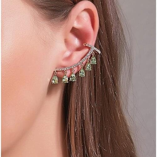 Fashion Bohemian Water Drop Crystal Rhinestone Ear Cuff Wrap Stud Clip Earrings For Women Girl Female Earcuff Earrings Jewelry