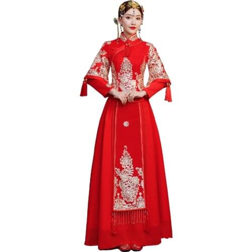 Shanghai Story 2018 XiuHe take bridal gown wedding clothes Chinese red dress Traditional Chinese Clothing For Women