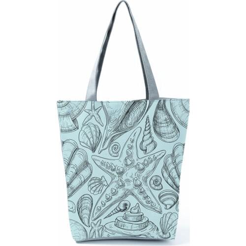 Starfish Printed Handbag Women Large Capacity Reusable Green Shopping Bag Outdoor Travel Beach Shoulder Bag Can Custom Pattern