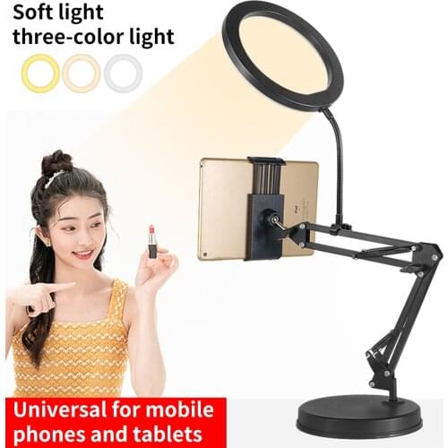 10inch Photography Lighting for iPad Tablet PC Video Conference Light Desktop Tripod Stand Ringlight for Live Video Streaming