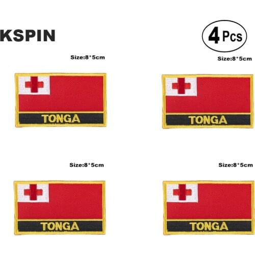 Tonga Rectangular Shape Flag Iron on Saw on Patches Embroidered Flag Patches National Flag Patches for Clothing