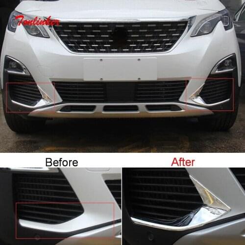 Tonlinker Exterior Front fog light position Cover sticker for Peugeot 3008/GT 2017-19 Car Styling 2 PCS ABS Chrome Cover sticker