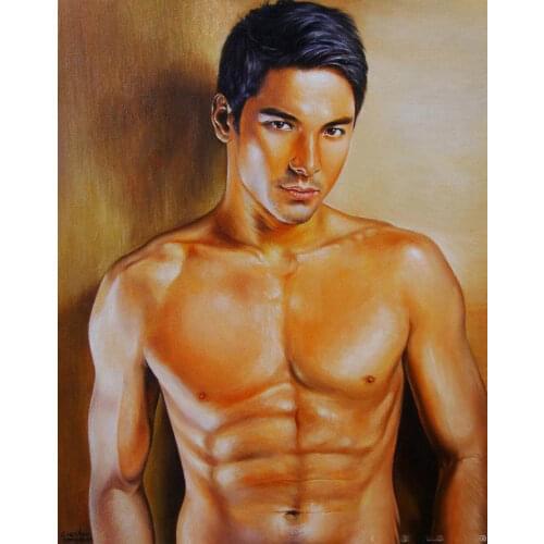 HIGH QUALITY PORTRAIT OIL PAINTING ON CANVAS NUDE MALE" 24"X36"