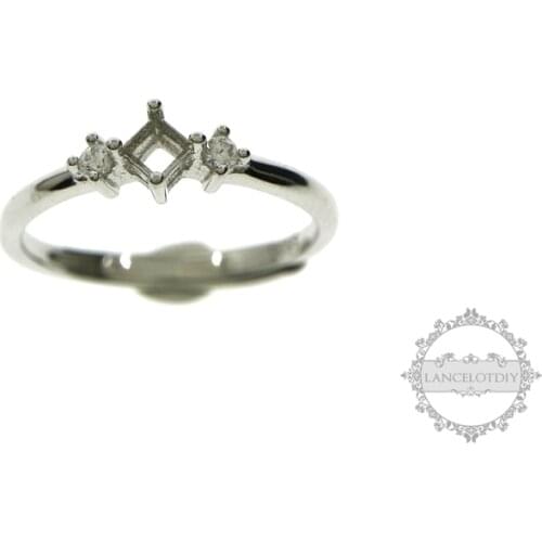 3mm square CZ stone prong setting 925 sterling silver bezel tray adjustable ring settings 1294100