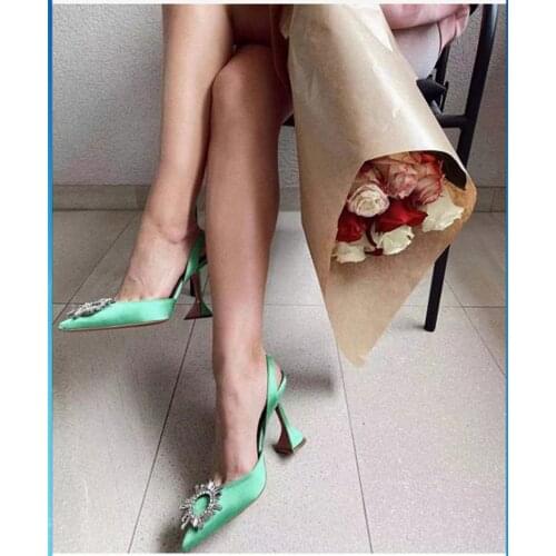 2021 Brand women Pumps luxury Crystal Slingback High heels Summer bride Shoes Comfortable triangle Heeled Party Wedding Shoes