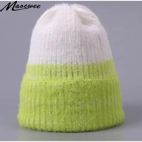 Winter Hats For Women Men Warm Imitation Mink Hair Knitted Warm Skullies Beanie Thick Female Caps Fashion Solid Color Beanie Hat