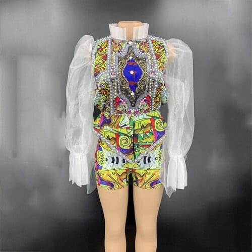 Celebrity Party Costume Palace Noble Puff Sleeves Rhinestone Pearl Formal Hat Women Singer Performance Costume Stage Outfit 2306