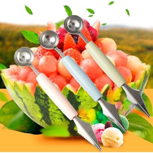 2 in 1 Dual-Head Stainless Fruit Platter Carving Knife Melon Baller Spoon Kitchen Gadgets Accessories Slicer Tools Food Cutter