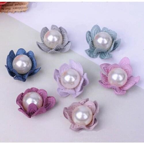7Pcs Pearl Mini Flowers Applique Small Flower Patch Fabric Patches for Dress Hair Clothes Fabric Flowers for Dresses Decoration