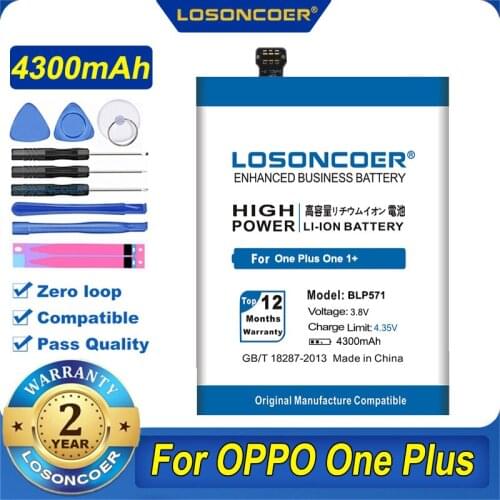 100% Original LOSONCOER 4300mAh Battery For Oneplus One 1+ One plus Battery For OPPO Oneplus One Plus 64GB 16GB