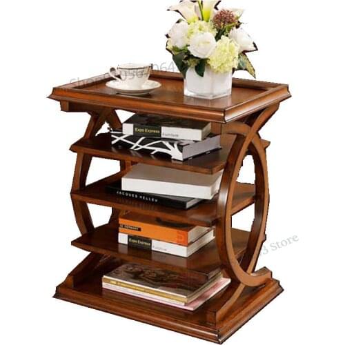 American Sofa Side Table Solid Wood Simple Modern Corner Table Magazine Shelf Living Room Movable Side Cabinet Storage Cabinet C