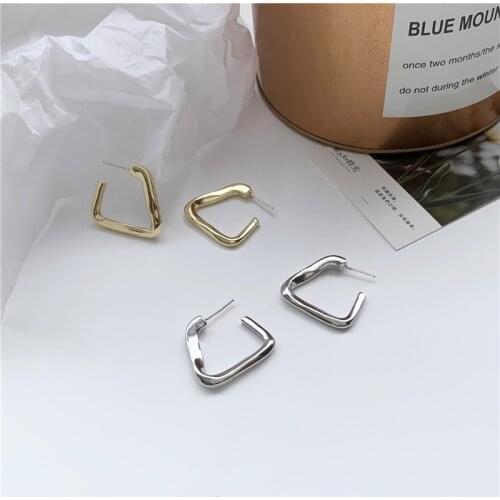 Punk Solid Color Irregular Metal Hoop Drop Earrings Korean Geometric Triangle Pendent Earrings for Women Girls Ear Jewelry Gift