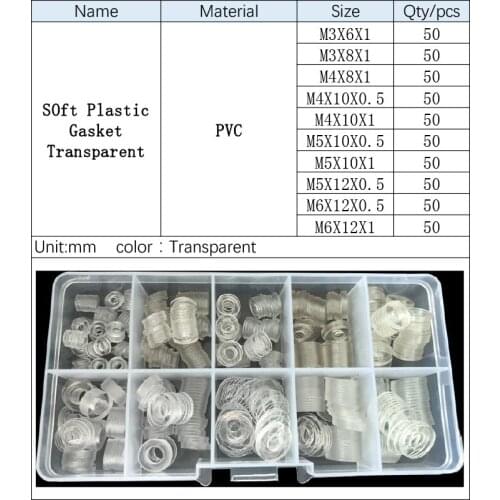 Quick Arrive 500PCS PVC Washers M3 M4 M5 M6 Soft Plastic Gasket Transparent Insulation Flat Paded For Screws Assortment Kits