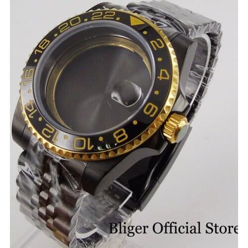 BLIGER Black Watch Case Fit ETA 2836 MIYOTA 8215 Movement with Sapphire Glass+ Jubilee Band