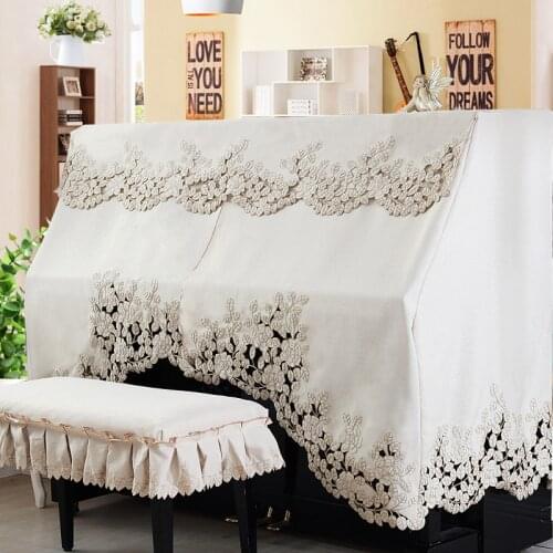 Half and Full Piano Cover with Stool Cover Style Contains Romantic European Leaves Chiffons Lace Dust-Proof Piano Covers