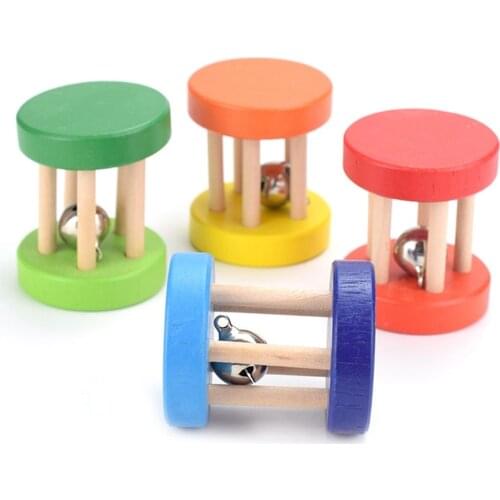 Toddler Wooden Toys Colorful Musical Hand Rattles Cage Bell/Rattle Toy Early Practice Training Toy for Infant Baby Birthday Gift