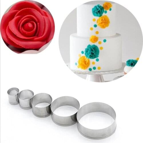Stainless Steel Biscuit Mould Portable Round Shape Cake Fondant Mold Kitchen Gadgets Baking Accessories Cookie Cutter 5Pcs