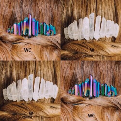 Holographic Colorful Handmade Raw Crystal Hair Side Comb Bridal Wedding Festival Party Headwear Ponytail Decorative Hairpin Clip