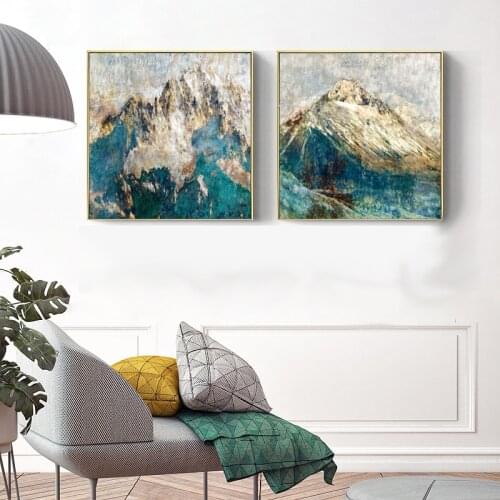Blue Abstract Canvas Painting Mountain Landscape Poster and Prints Painting on The Wall Art Picture for Living Room Home Decor