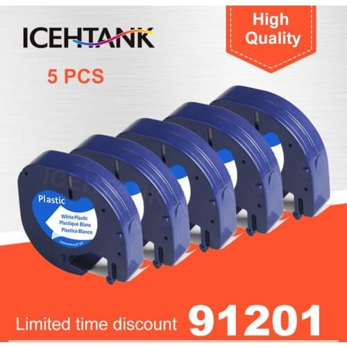 ICEHETANK 5PCS 12mm 91201 Labelprinter for Dymo Letratag Plastic Tape 91202 91203 91204 Lable Maker Compatible for Dymo LT-100H