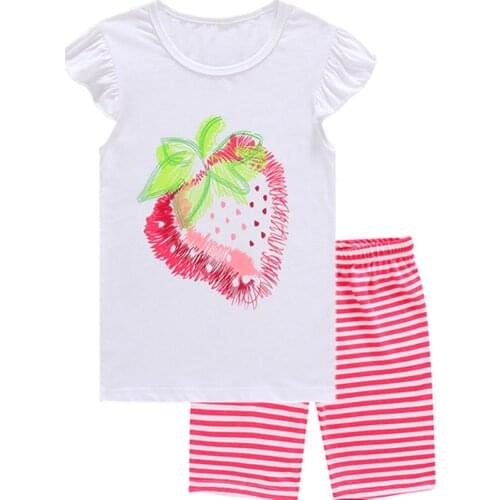 Baby Girls clothing Sets Fashion Girls suits Sleepwear 100% Cotton Strawberry printing Short-Sleeve T-Shirts+Shorts Pajamas Set