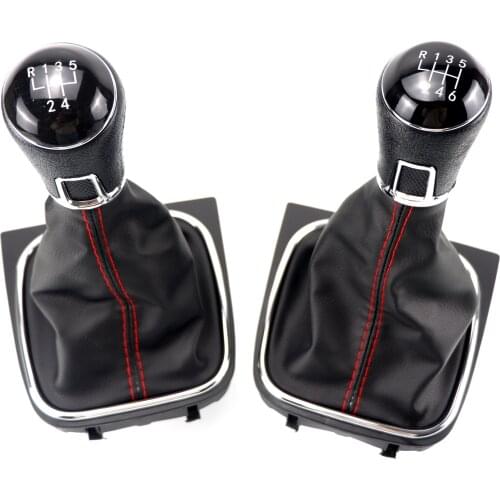 5 Speed Gear Shift Knob Lever & Boot Gaitor Black Leather Set For VW Golf 5 6 Jetta V VI Scirocco