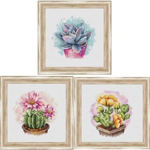 Beautiful succulent patterns counted 11CT 14CT 18CT DIY Cross Stitch Sets wholesale Cross-stitch Kit Embroidery Needlework