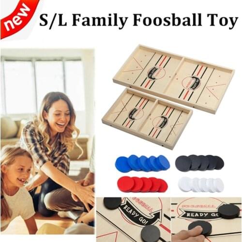 New Wooden Hockey Game Fast Sling Puck Desktop Battle Board Play Interactive Chess Two Player Toy for Kids and Adults S/L