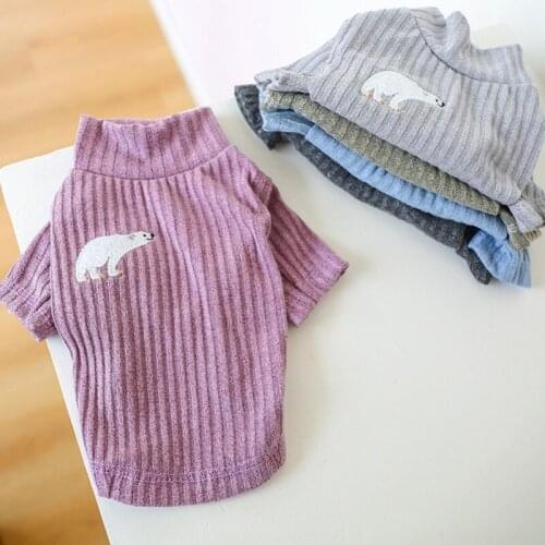 White Bear Print Pet Clothes Winter Dog Shirts Cotton Pet Hoodie Sweater Bottoming Shirt For Small Dogs Cats Puppy Apparels