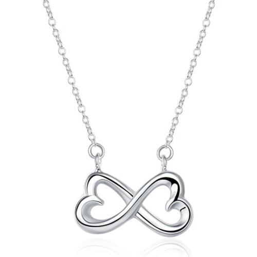 BABYLLNT 925 Silver 18 Inch Chain AAA Zircon Double Heart Pendant Necklace For Women Engagement Wedding Jewelry Gift