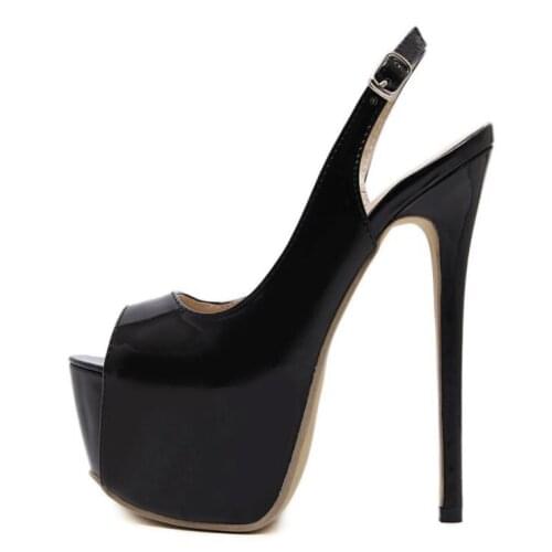 Sexy Platform High Heels Sandals Stripper Black Patent Leather Office Pumps Formal Open toe Summer Dress Party Shoes Women