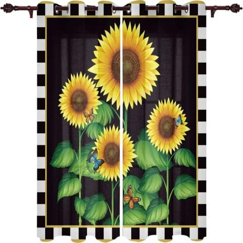 Sunflower Butterfly Lattice Window Curtains Kitchen Bedroom Drapes Home Decor Luxury Living Room Backdrop Curtain
