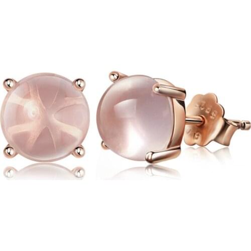 Popular 925 Silver Mosaic Pink Crystal Round Earring Trendy Fashion Charm Jewelry Accessories Gifts for Her Women