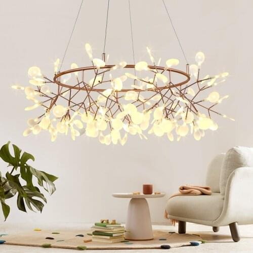 Romantic Firefly LED Chandelier Light Stylish Tree Branch/Round Metal Dining room Restaurant Ceiling Spotlight Chandelier