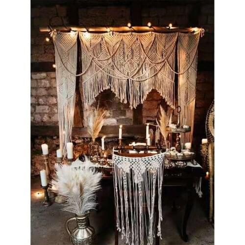 Hand Knitting Curtain Tapestries Bohemian Hand Made Cotton Woven Curtain Wedding Household Decoration