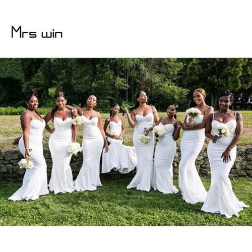 Mrs win Bridesmaid Dresses Elegant White Sling Wedding Guest Dress 2020 Strapless Mermaid Plus Size Vestido Madrinha HR096