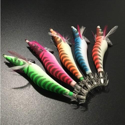 1PCS 2.5/3.0/3.5# Luminous Squid Jig Fishing Wood Shrimp Lure 11-20g Jig Head Sea Octopus Lure Shrimp Cuttlefish Squid Hook Rig